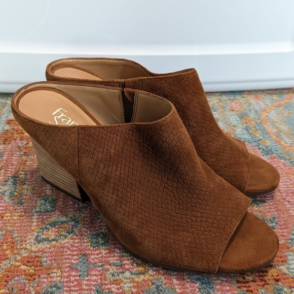 Franco Sarto Shoes - Franco Sarto Firefly Brown Suede Python Block Heel Mules Size 9.5